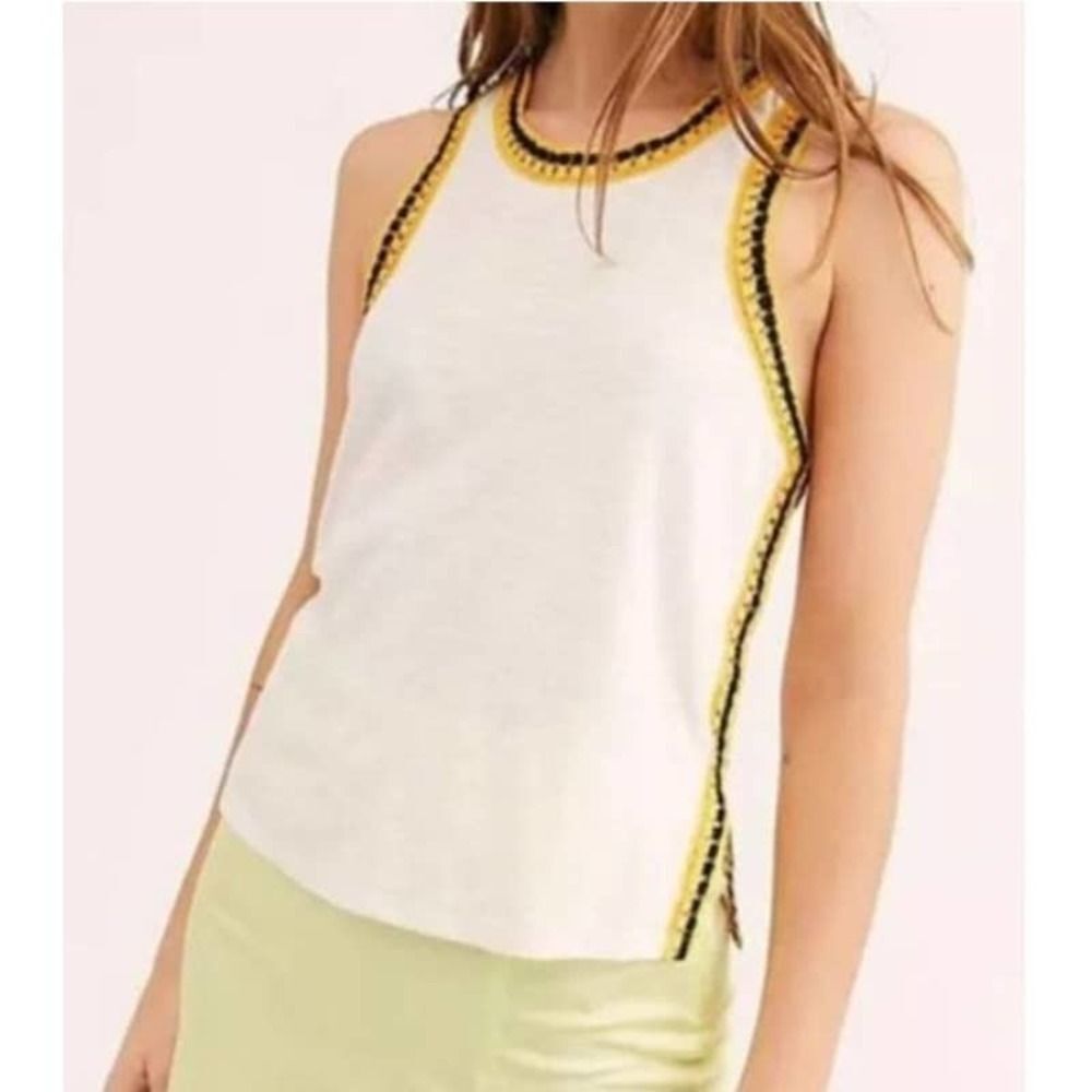 WE the Free Bora Bora Crochet Racerback Tank in Cream, Yellow, Black Size Small